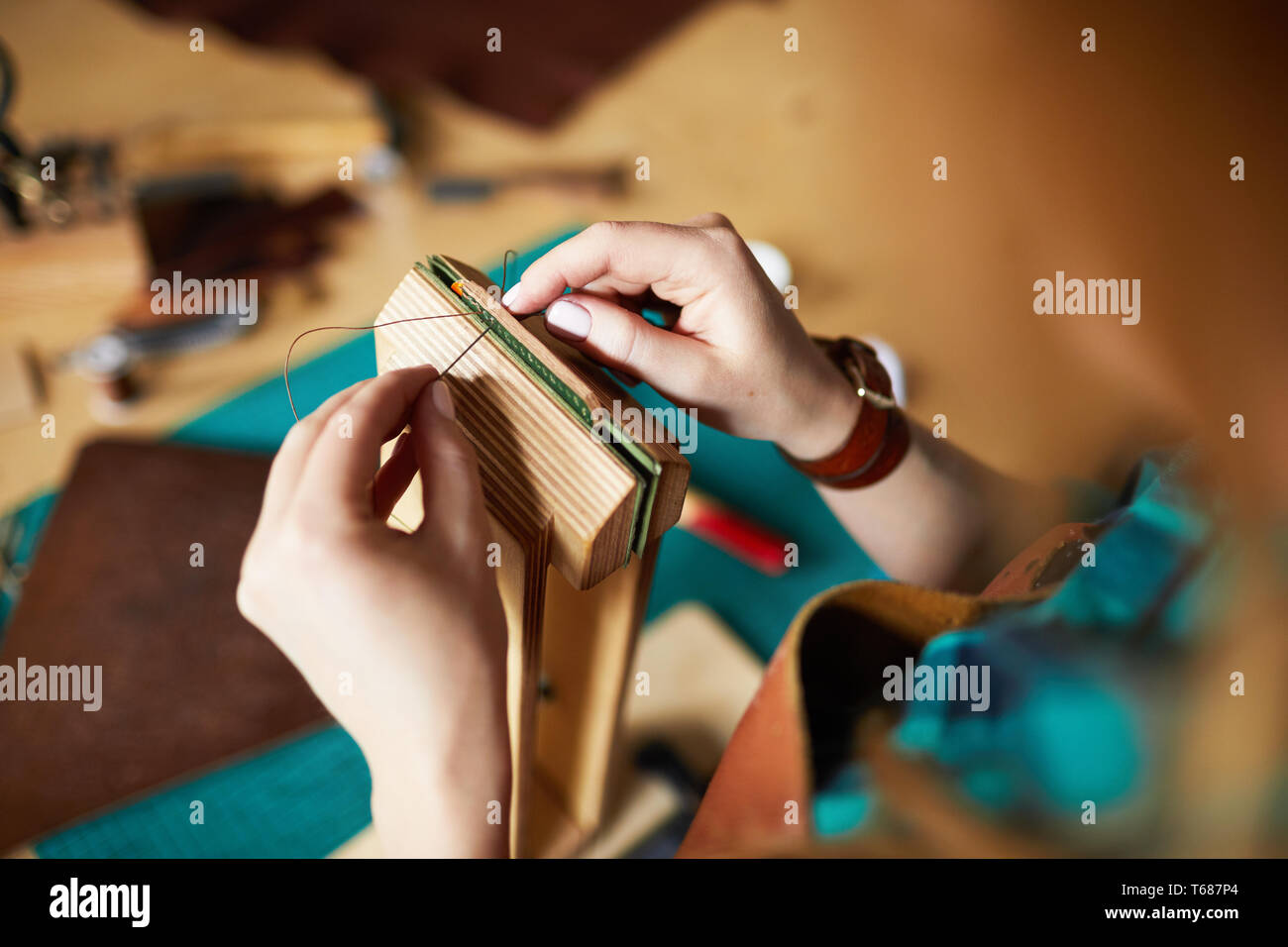 Making Leather Bag Stock Photo Alamy