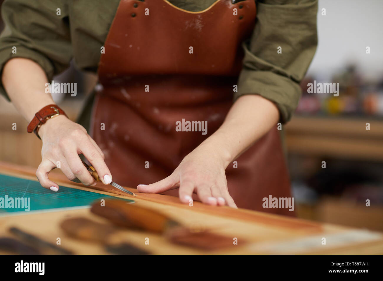 Tanner at Work Stock Photo