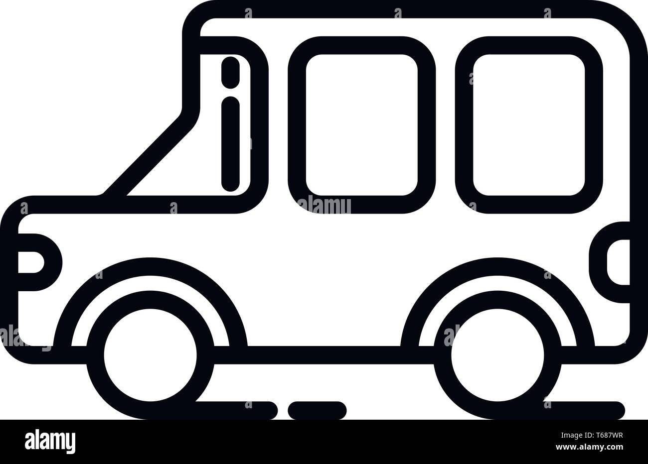 This vector image shows a jeep icon in glyph style. It is isolated on a ...