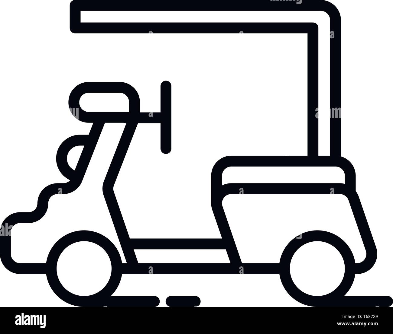 This vector image shows a golf car icon in glyph style. It is isolated on a white background. Stock Vector