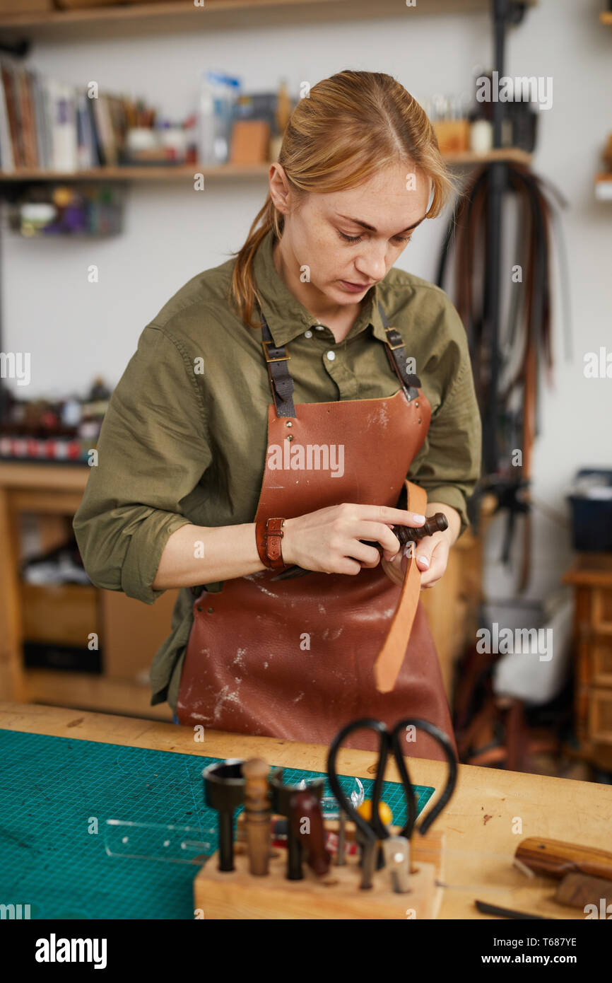 Woman in Leatherworking Studio Stock Photo Alamy
