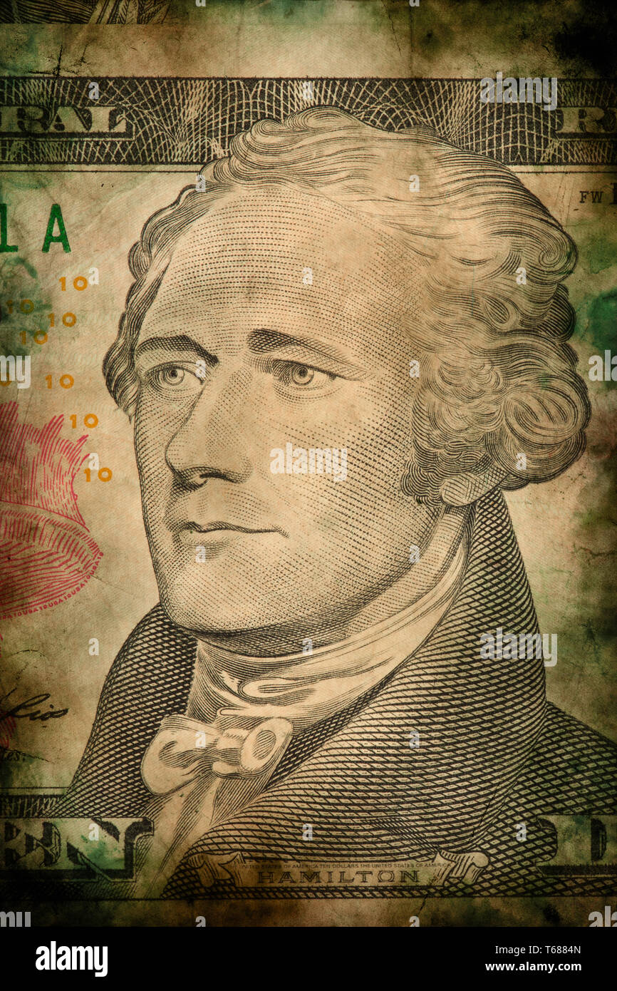 Macro of Alexander Hamilton on ten USA dollar banknote Stock Photo Alamy