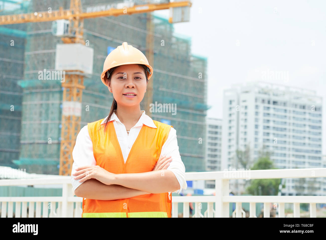 Female engineer at construction site Stock Photo