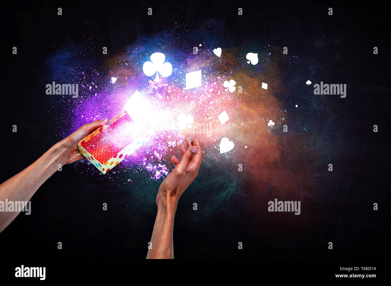 Magic Paper Box Man s hands holding a small magic paper box, mixed media Stock Photo ...