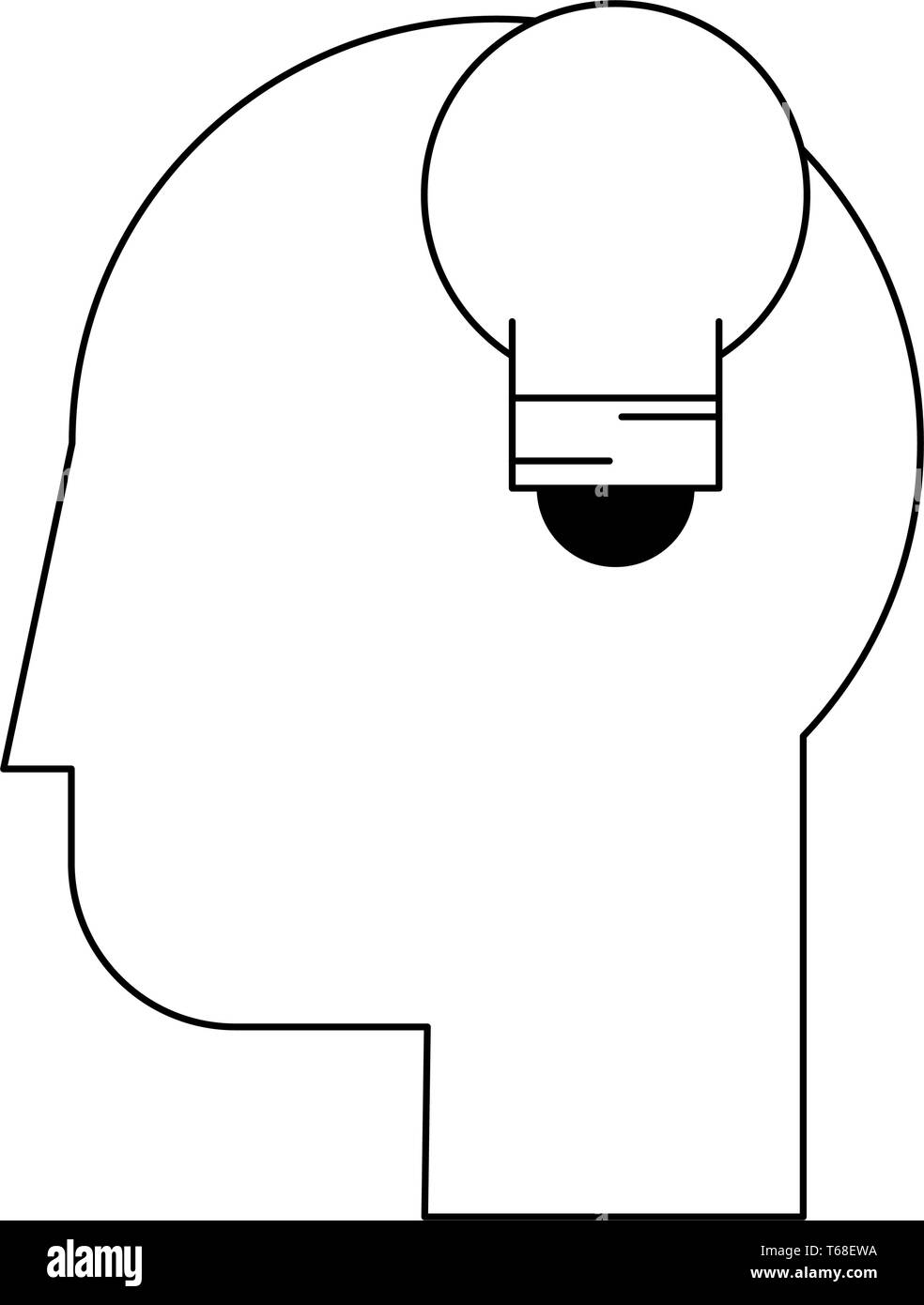 human head with light bulb in black and white Stock Vector Image & Art ...