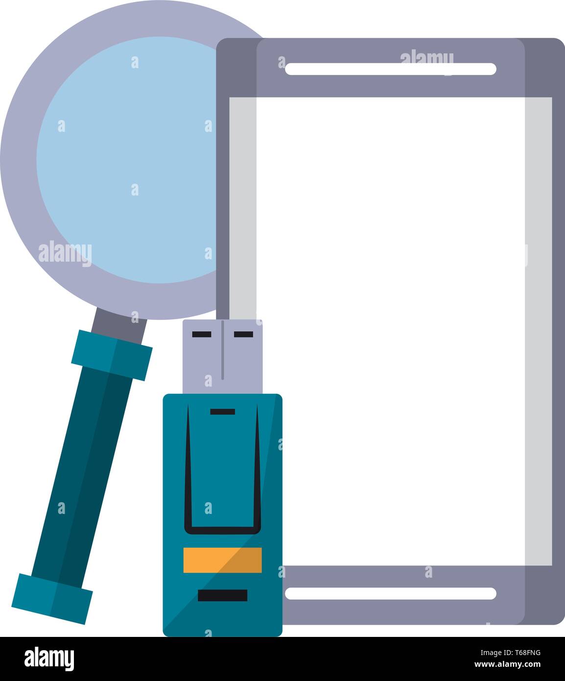 cellphone with magnifying glass and usb Stock Vector Image & Art - Alamy