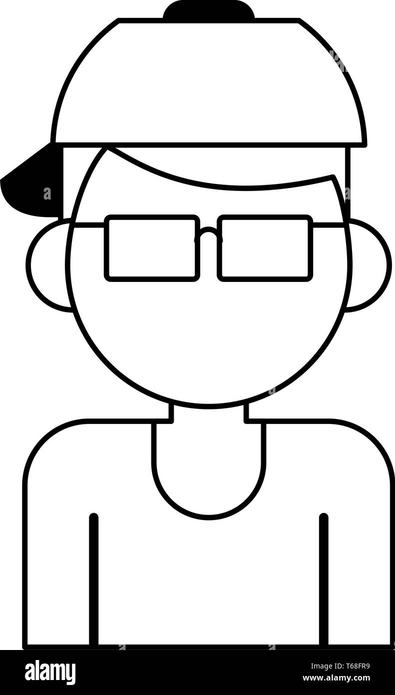 man avatar cartoon character portrait in black and white Stock Vector ...