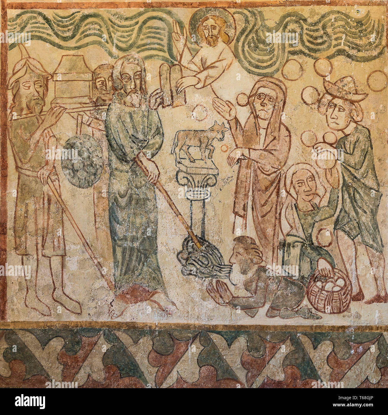 Stories from the old testament, a 500 years old gotic wall-painting in Tirsted church, Denmark, April 17, 2019 Stock Photo