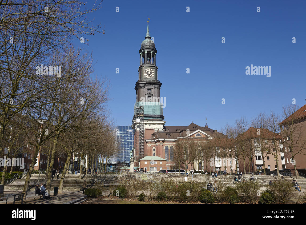 The famous Church Sankt Michaelis called Michel in Hamburg, Germany ...