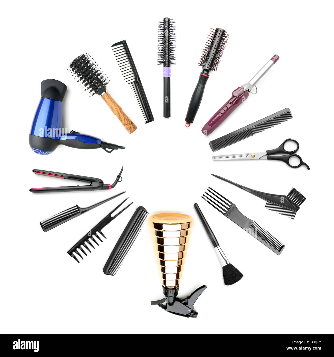 Set Of Professional Hairdresser S Supplies On White Background