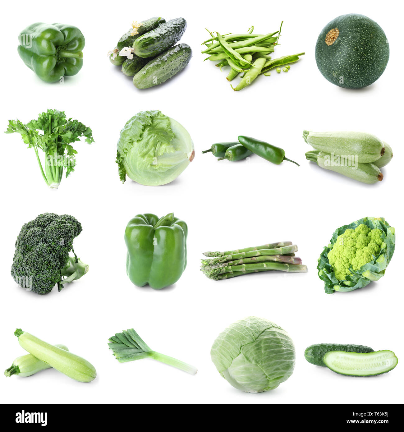Different fresh green vegetables on white background Stock Photo - Alamy
