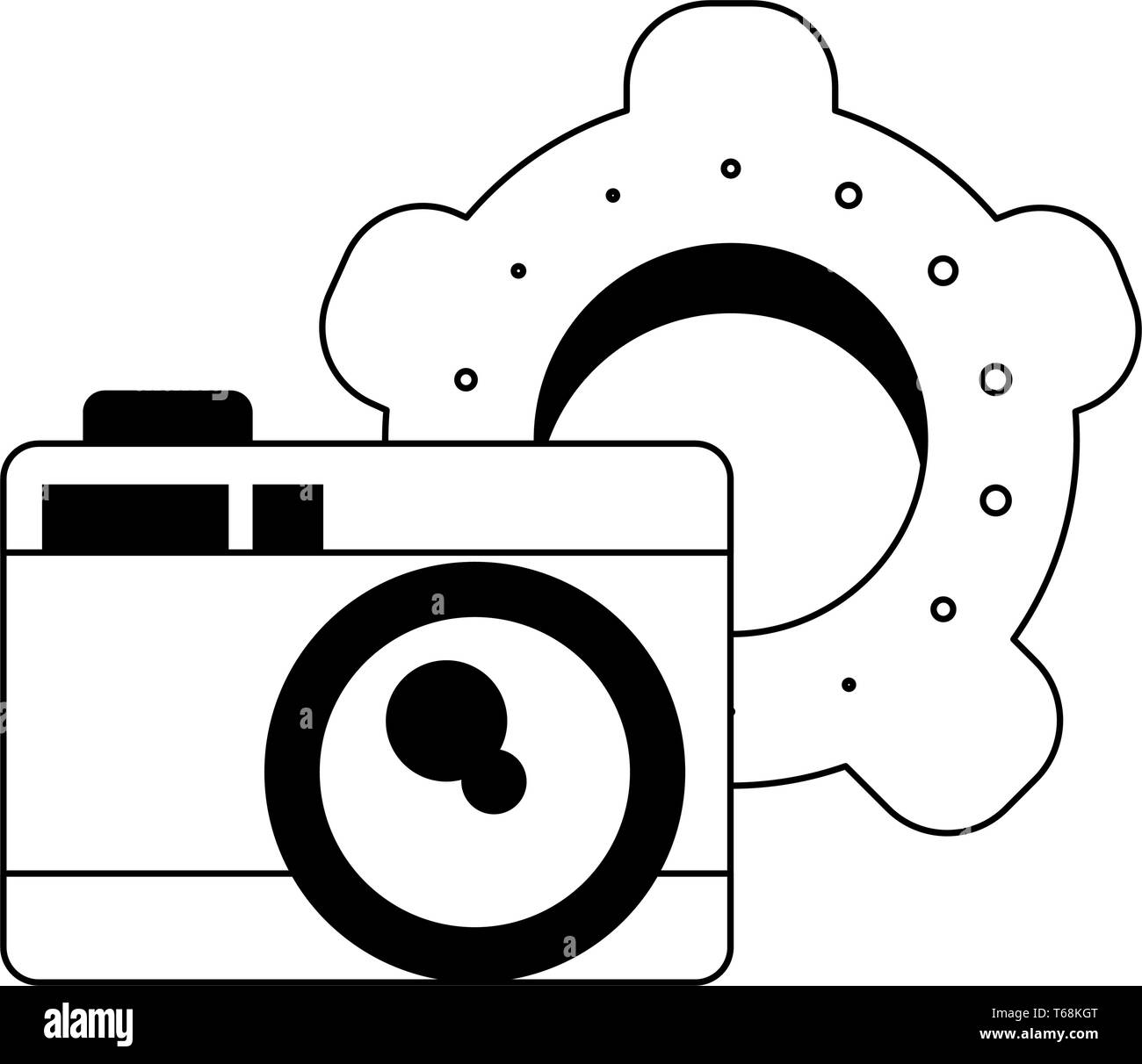 photographic camera and gears in black and white Stock Vector Image ...