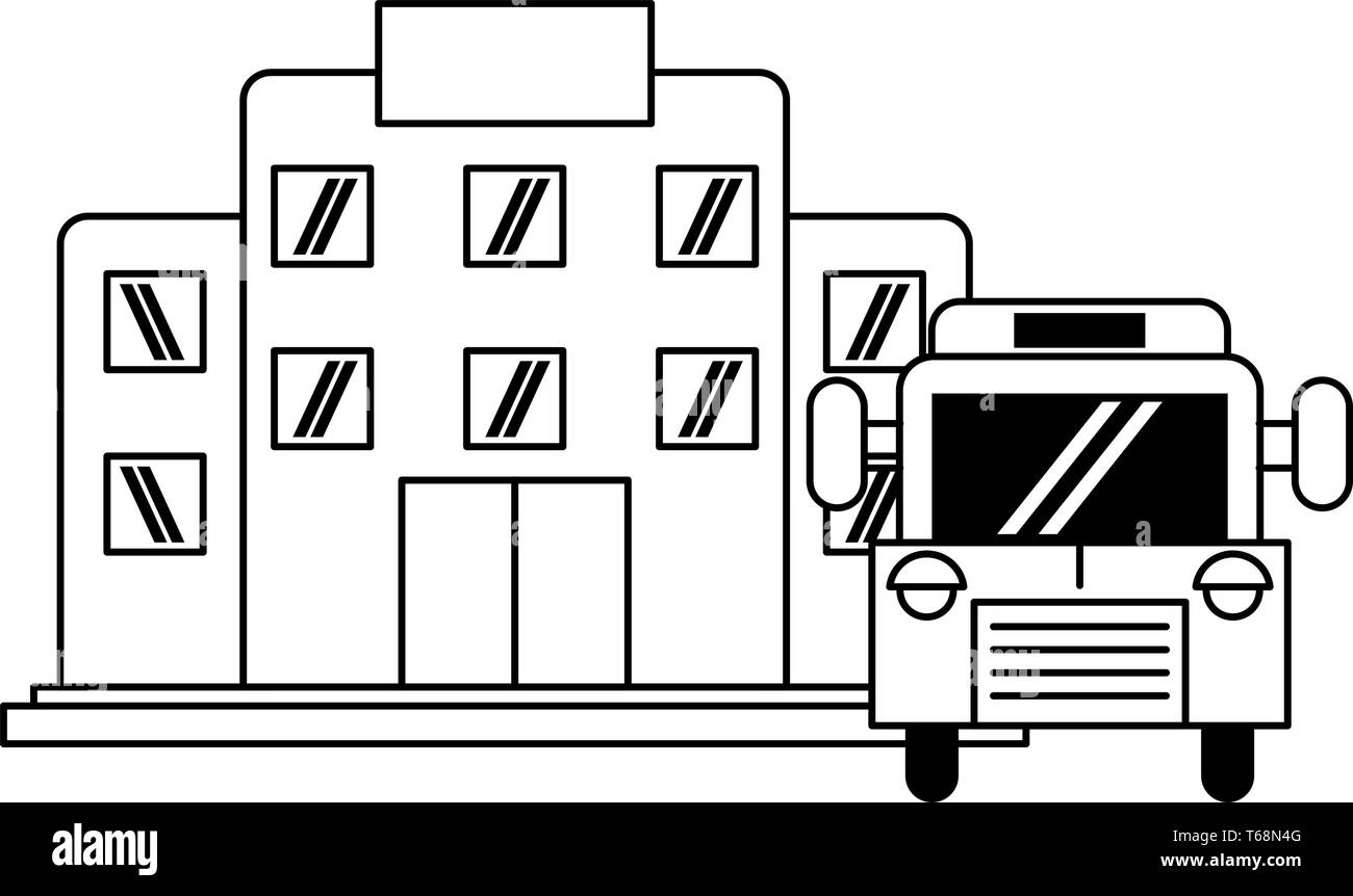 building and school bus in black and white Stock Vector Image & Art - Alamy