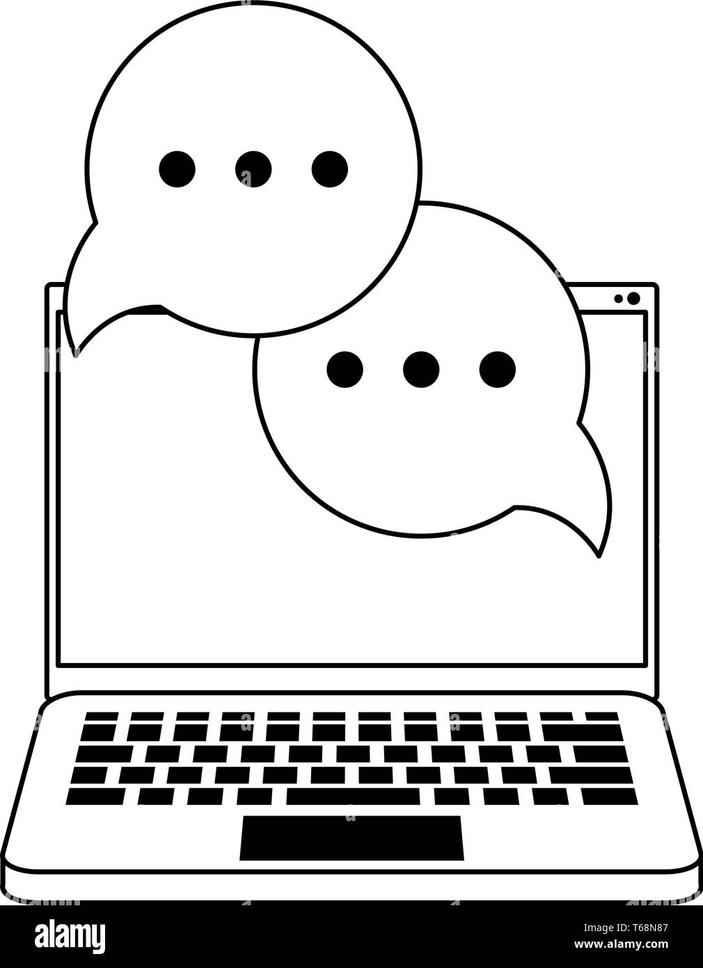 Cartoon laptop computer speech Black and White Stock Photos & Images ...