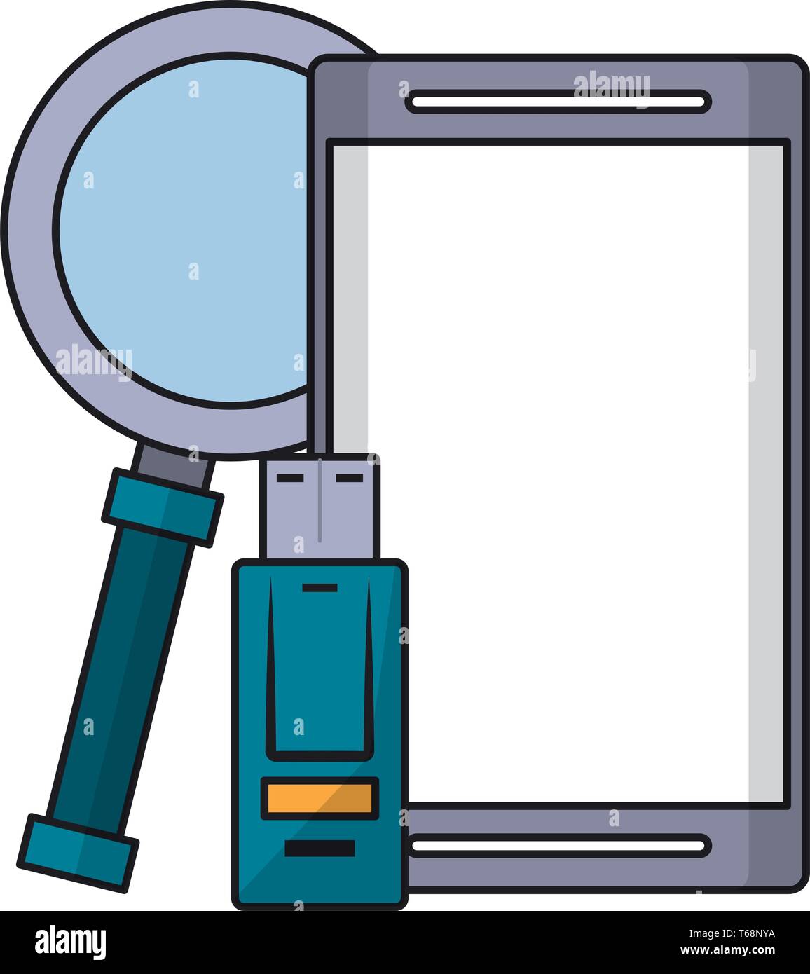 cellphone with magnifying glass and usb Stock Vector Image & Art - Alamy