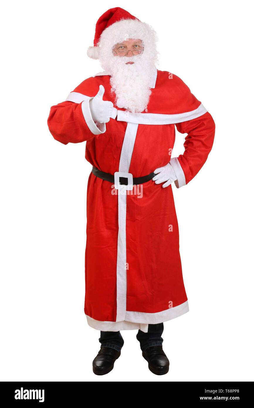 Weihnachtsmann Nikolaus an Weihnachten Ganzkörper Daumen hoch super gut Freisteller Stock Photo