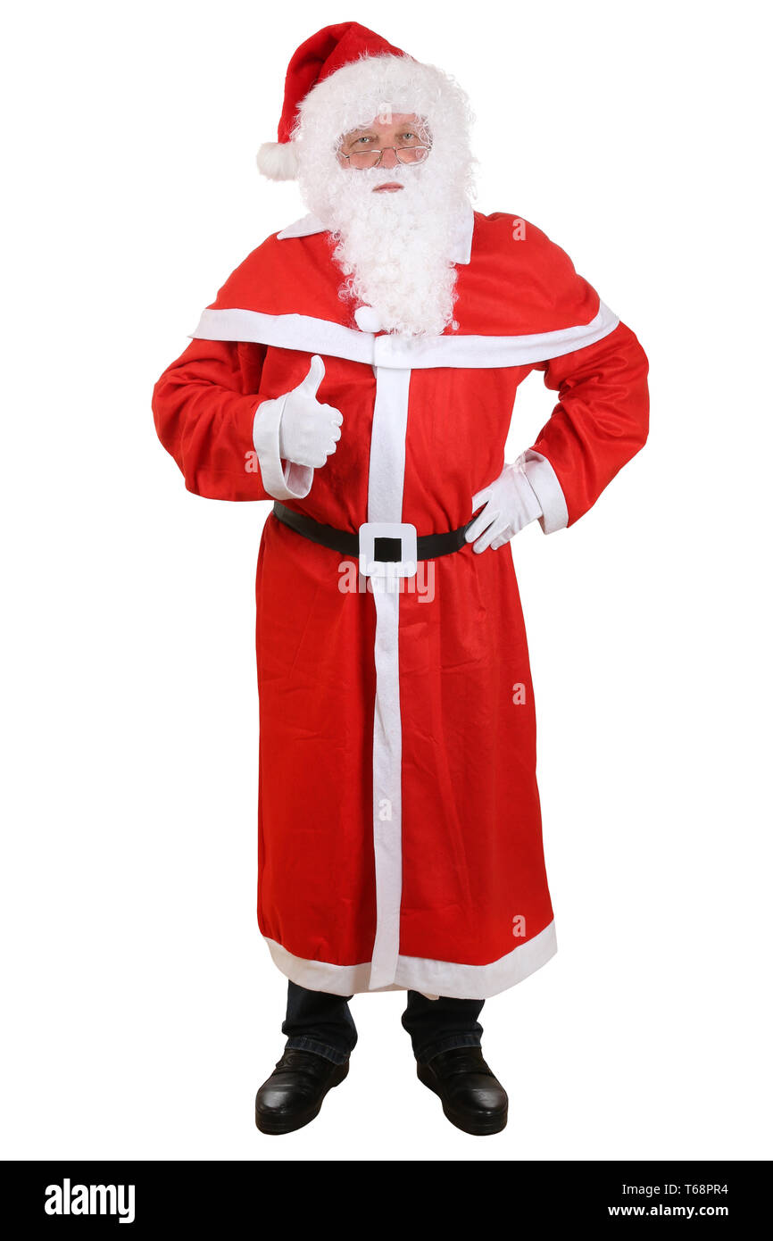 Weihnachtsmann Nikolaus an Weihnachten Ganzkörper Daumen hoch super gut Stock Photo
