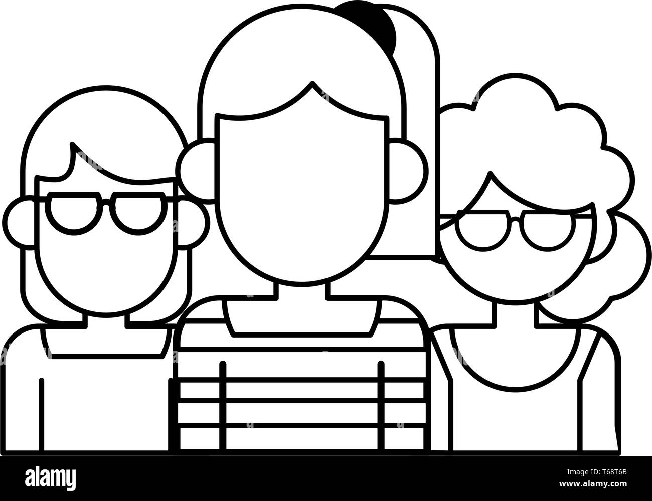 women avatar cartoon character in black and white Stock Vector Image ...