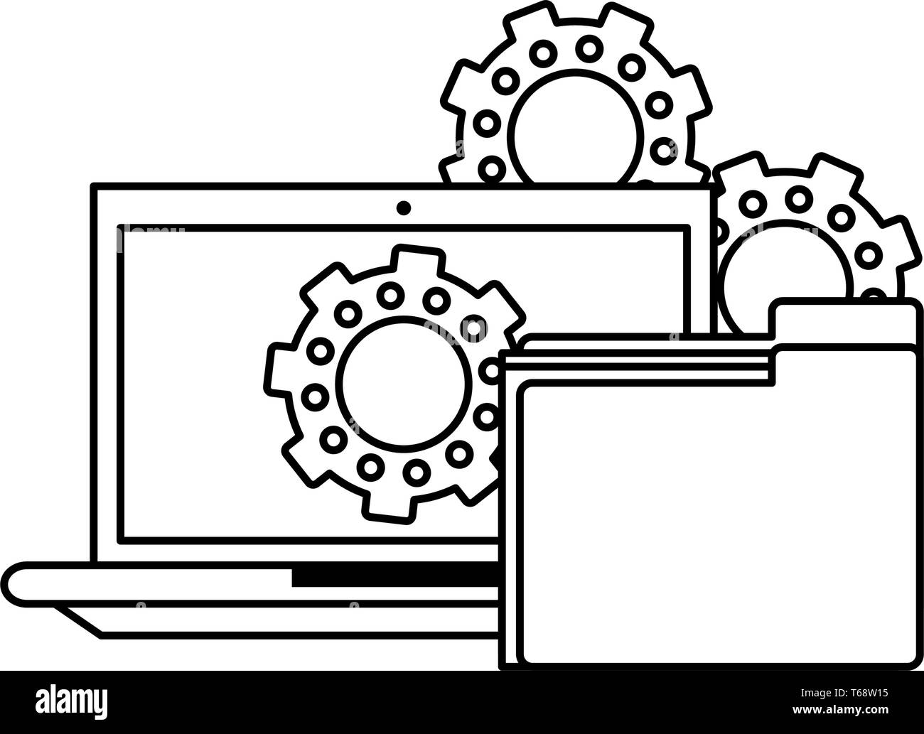 computer with documents folder in black and white Stock Vector Image ...