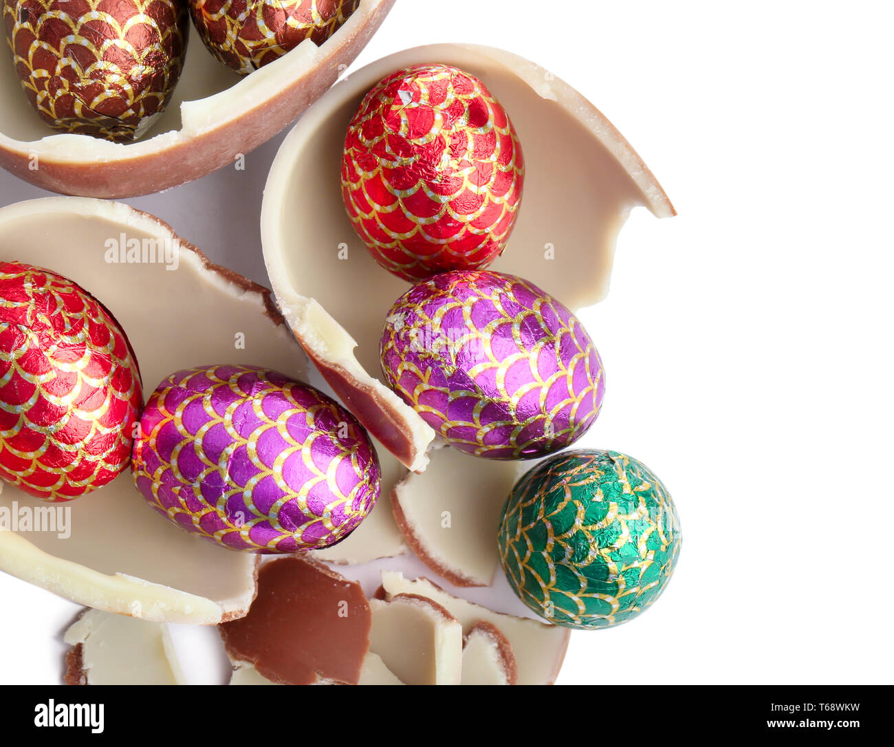 Composition with chocolate Easter eggs on white background Stock Photo