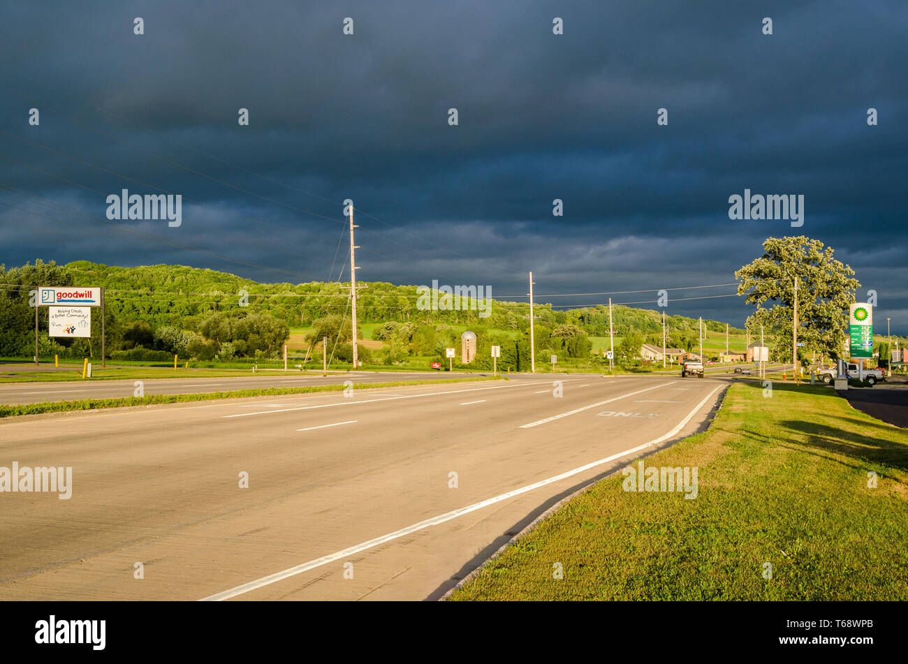 Highway in rural Wisconsin Stock Photo