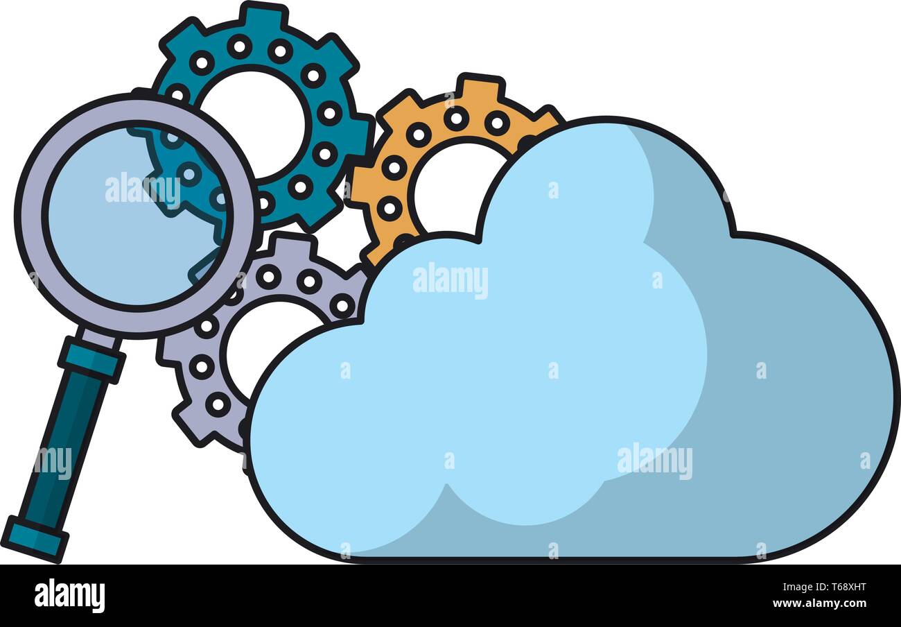 magnifying glass gears and cloud Stock Vector Image & Art - Alamy