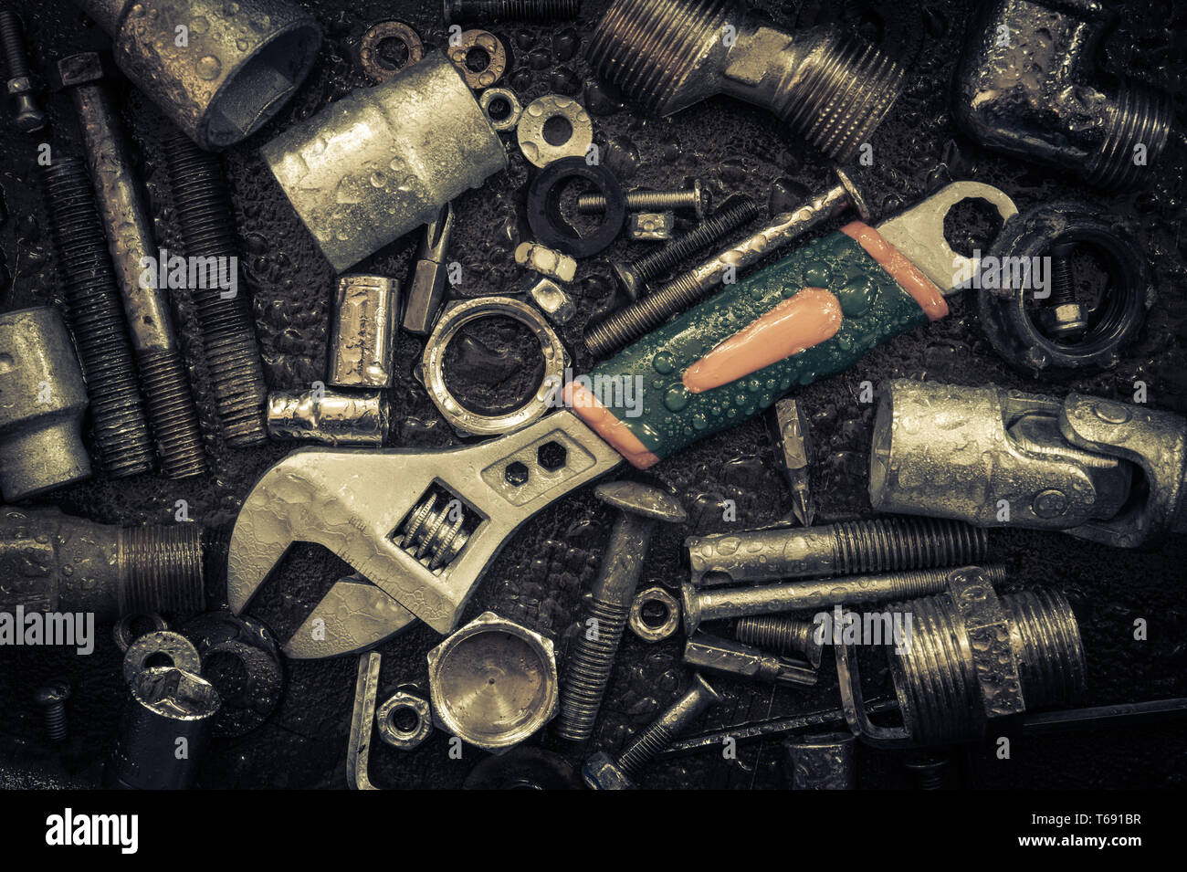 Wrench, screws, nuts Stock Photo Alamy