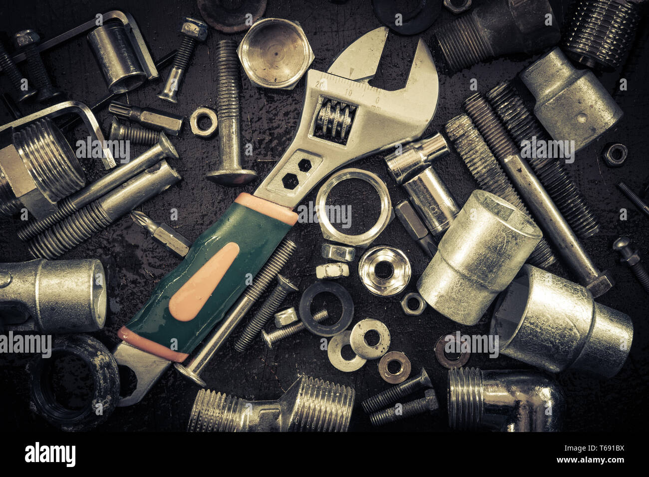 Wrench, screws, nuts Stock Photo Alamy