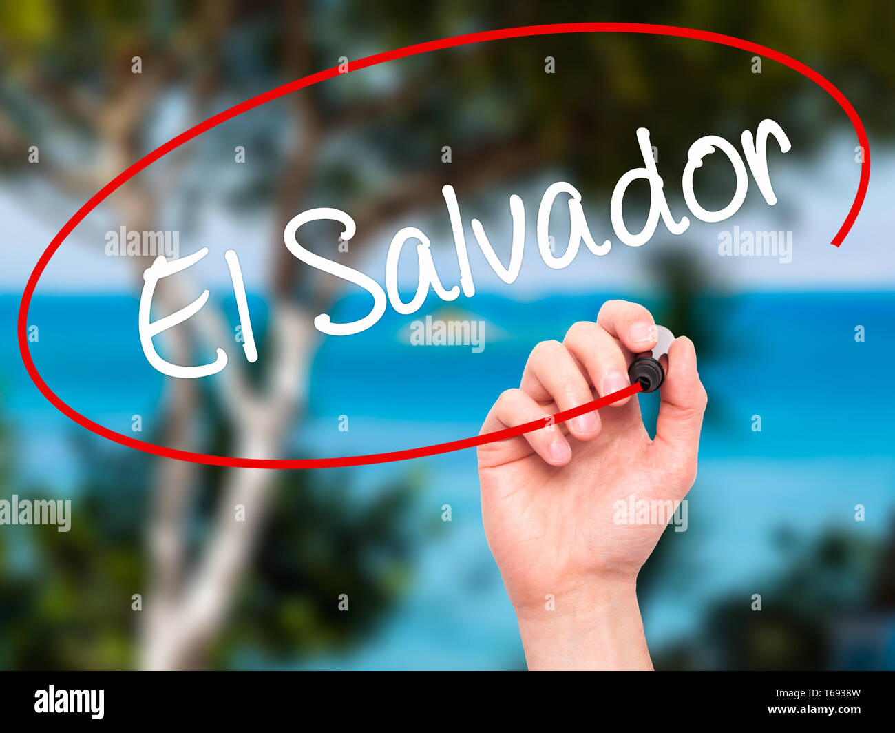 Man Hand writing El Salvador with black marker on visual screen Stock Photo