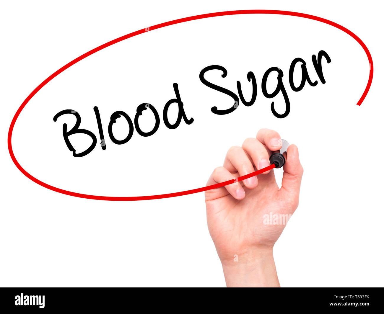 Man Hand writing Blood Sugar with black marker on visual screen