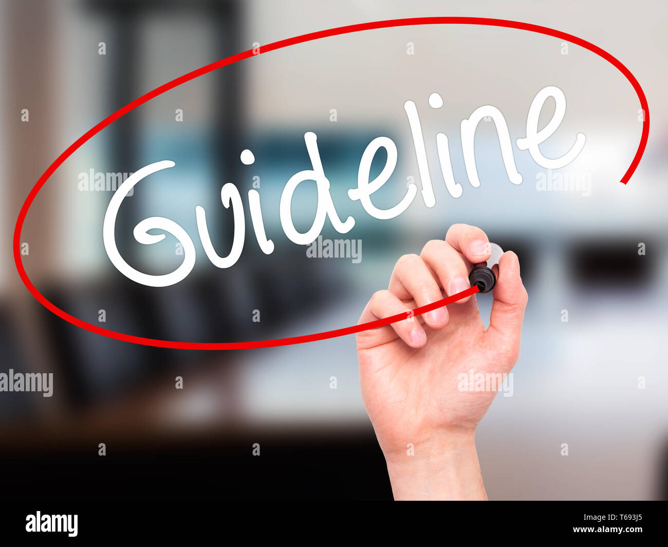 Man Hand writing Guideline with black marker on visual screen Stock ...