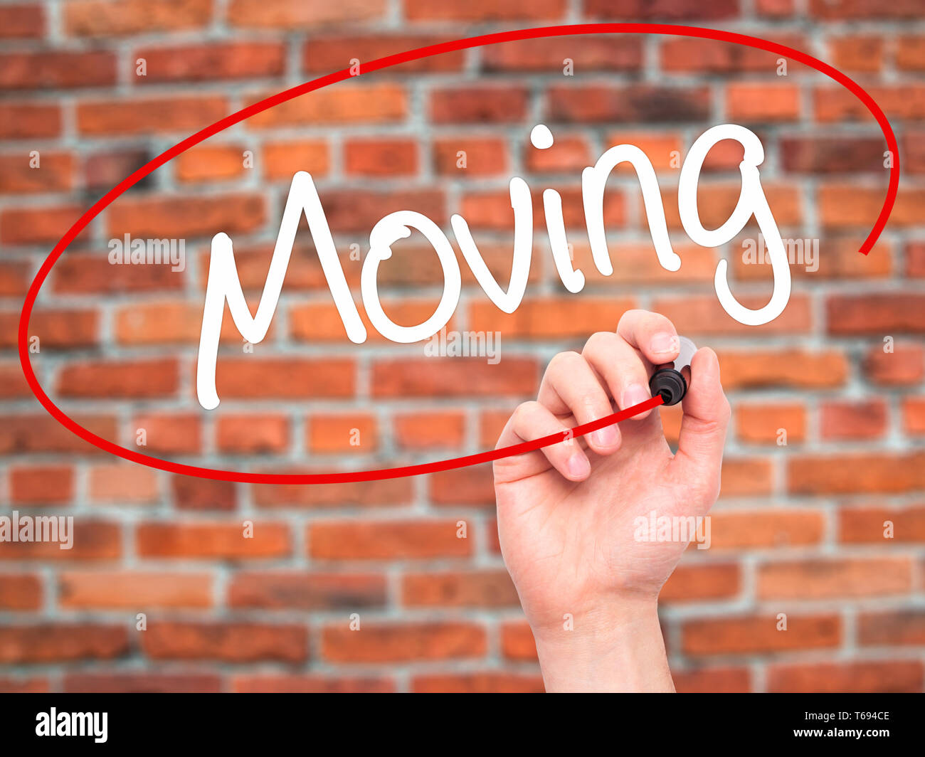 Man Hand writing Moving with black marker on visual screen Stock Photo ...