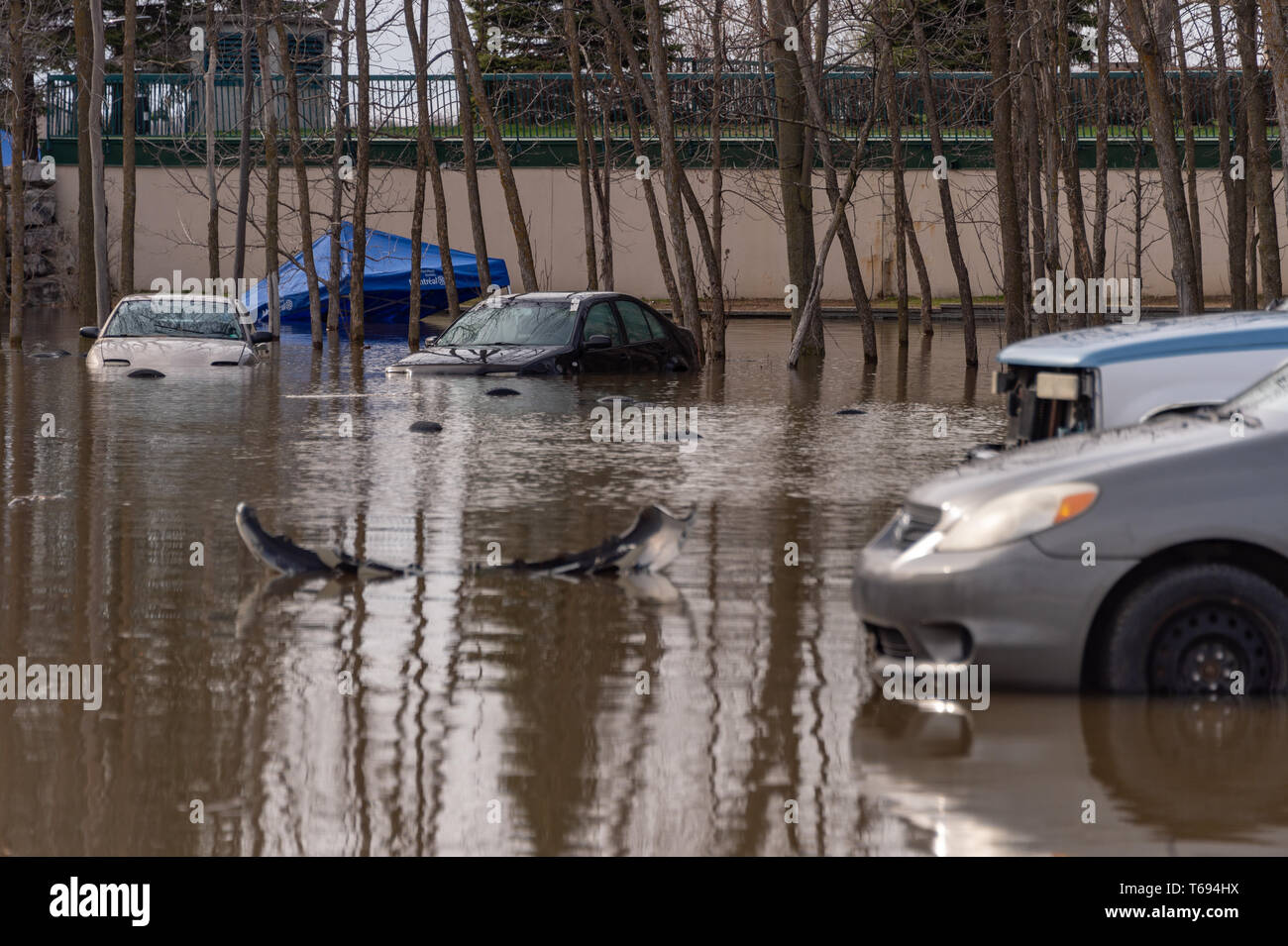 PierrefondsRoxboro, Quebec, Canada 29 April 2019 Cars submerged