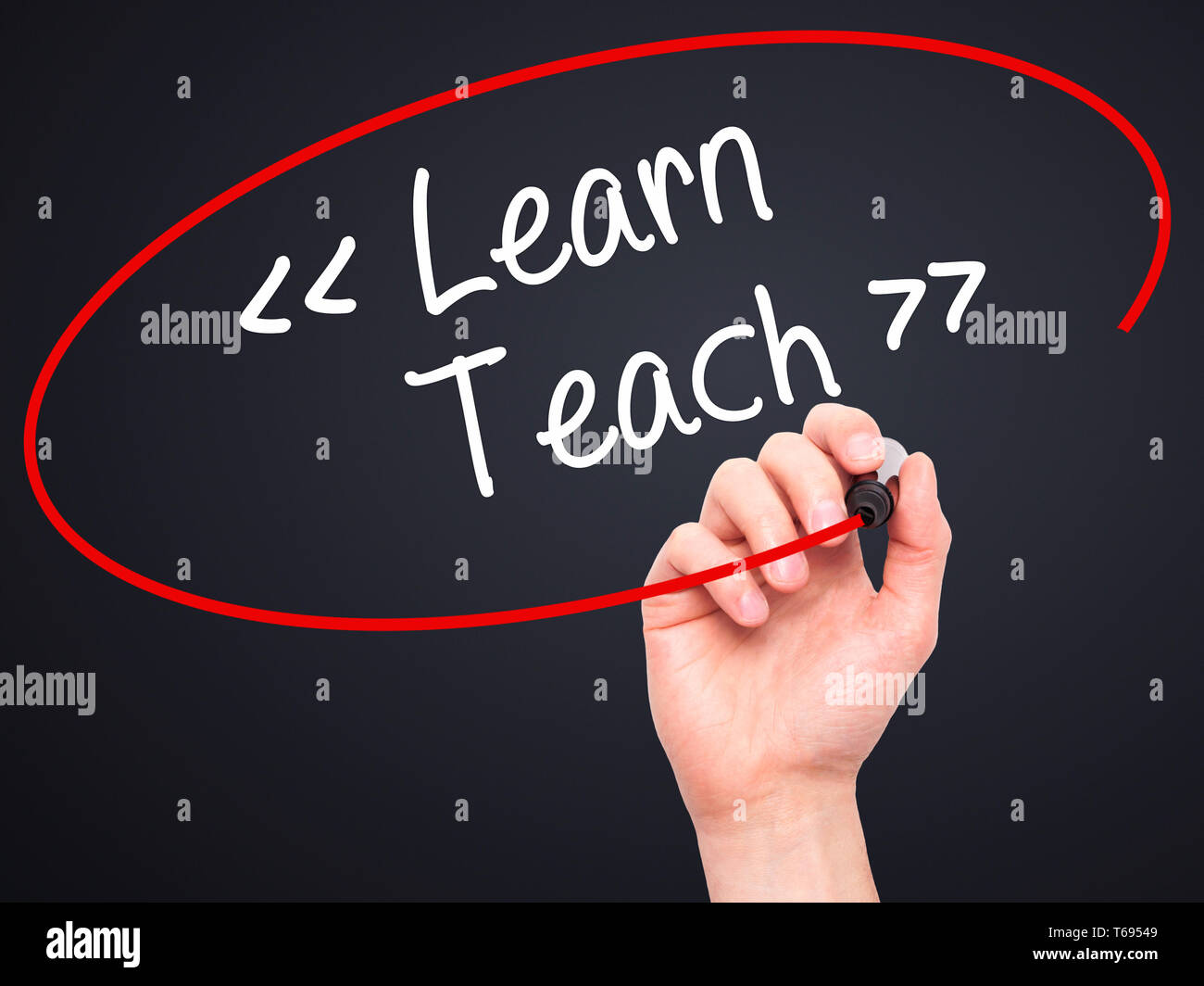 Man Hand writing Learn - Teach with black marker on visual screen Stock ...