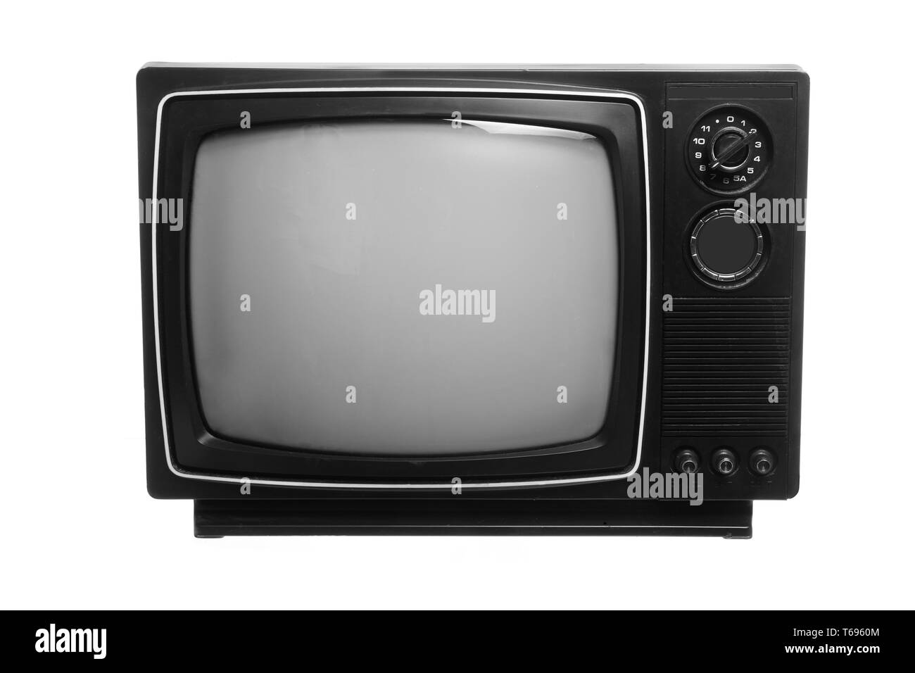 Retro Portable Television on White Background Stock Photo