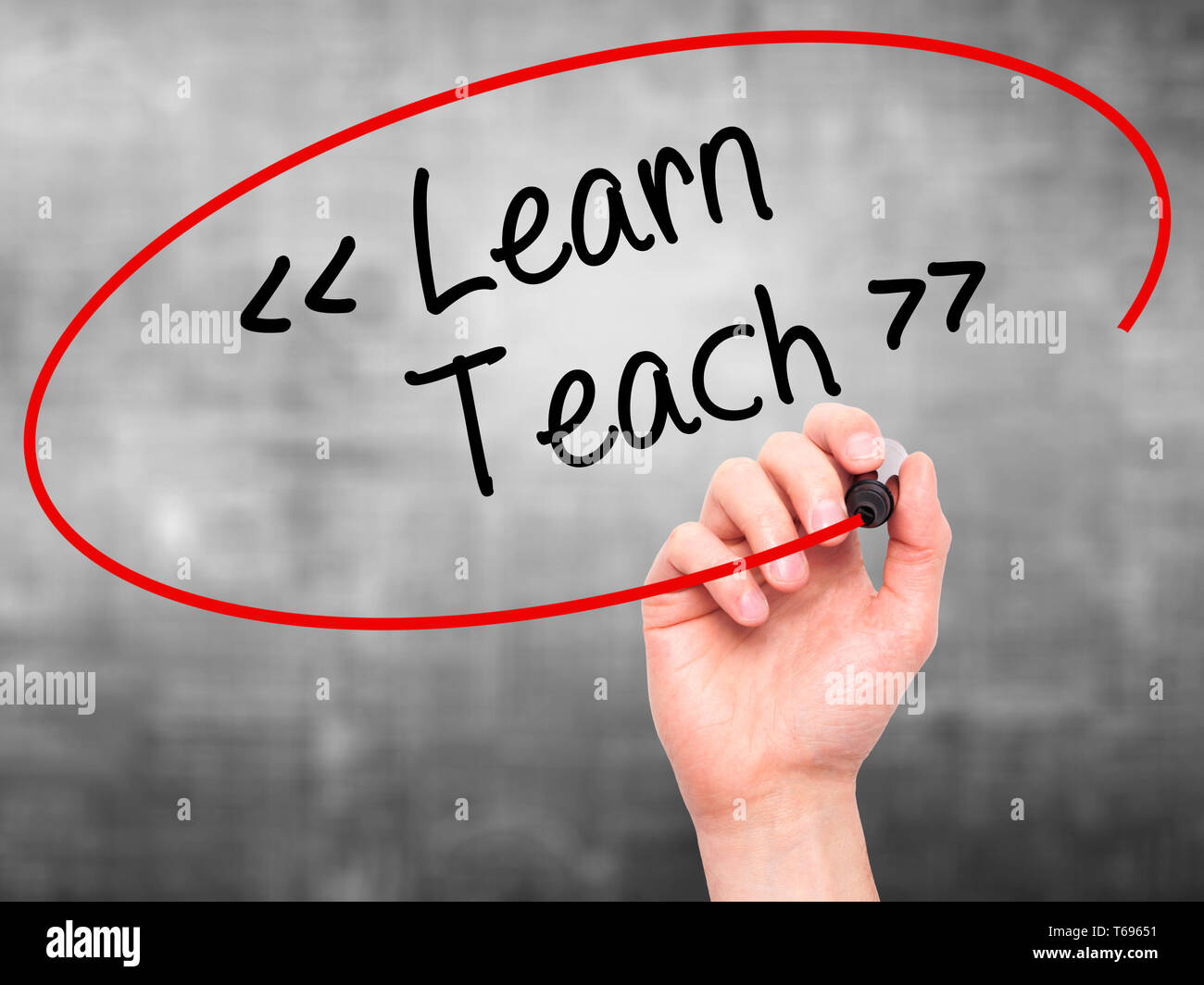 Man Hand writing Learn - Teach with black marker on visual screen Stock ...