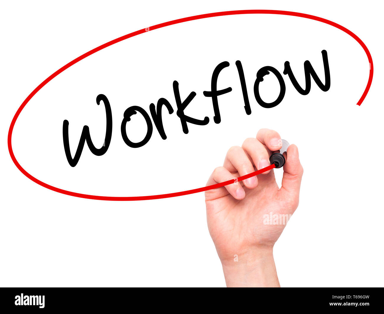 Man Hand writing Workflow with black marker on visual screen Stock ...