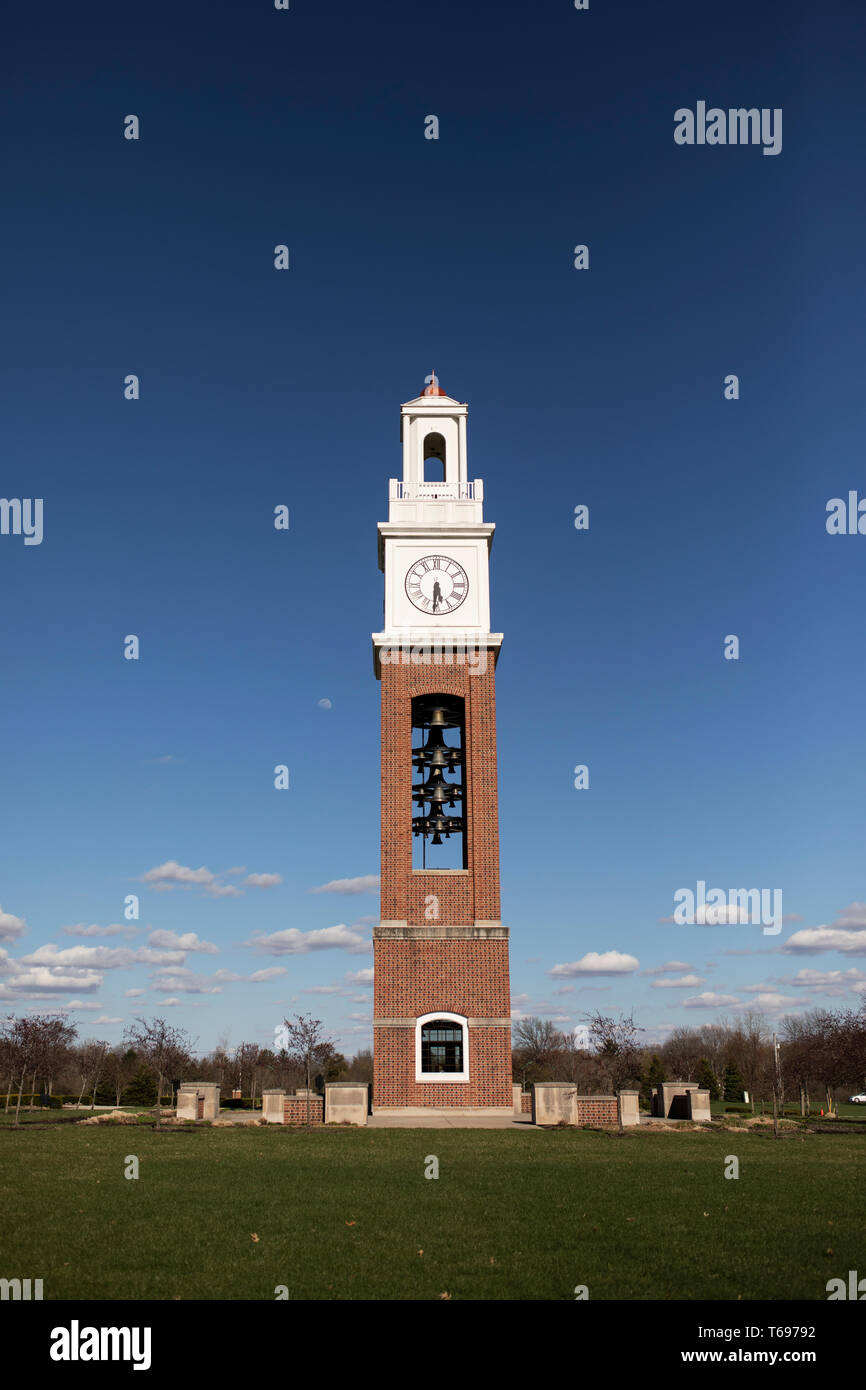 The east bell tower at Coxhall Gardens in Carmel, Indiana, USA. Stock Photo