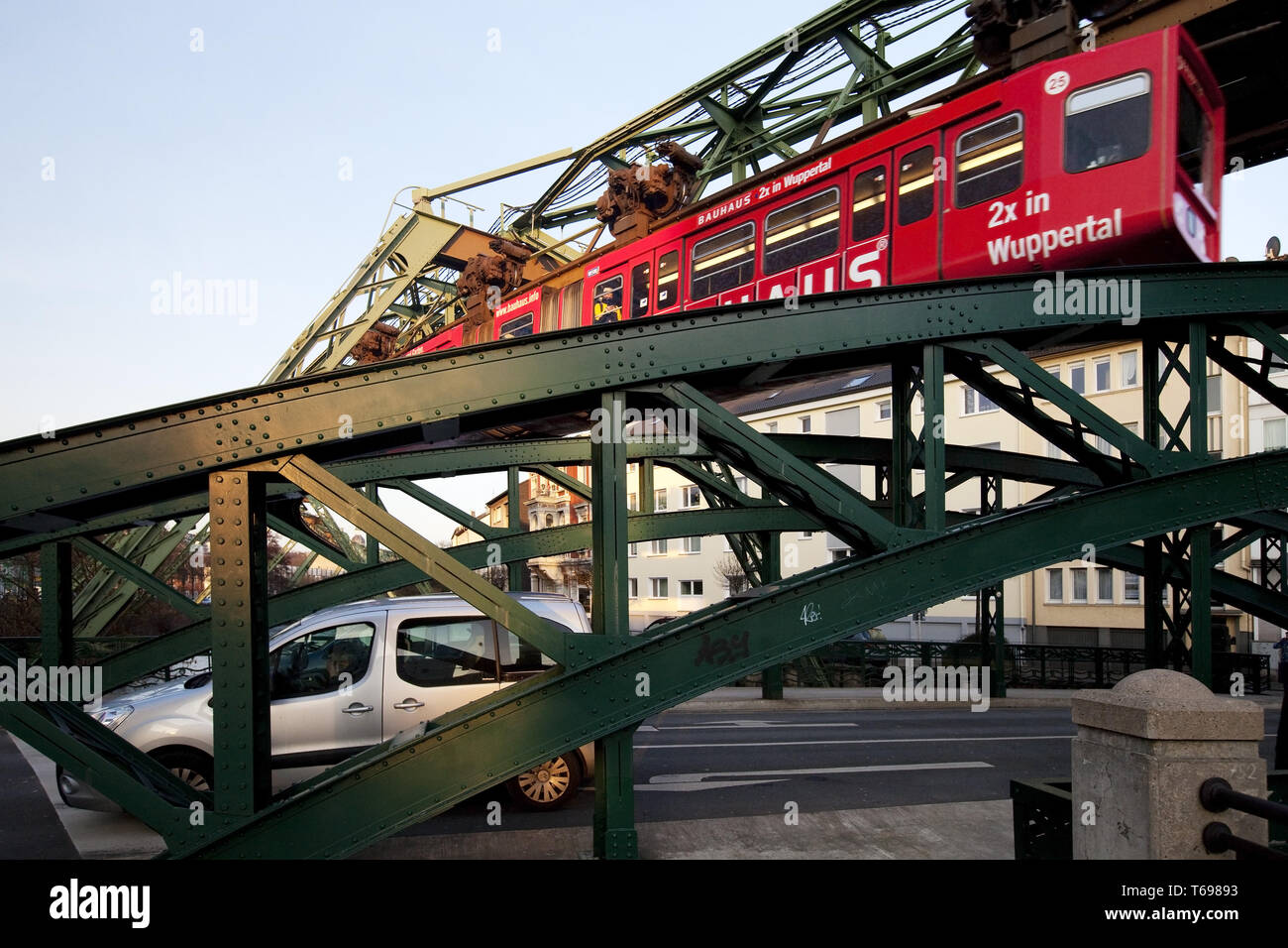 Wuppertal suspension railway at Werther Bruecke, Wuppertal, North Rhine-Westphalia, Germany Stock Photo