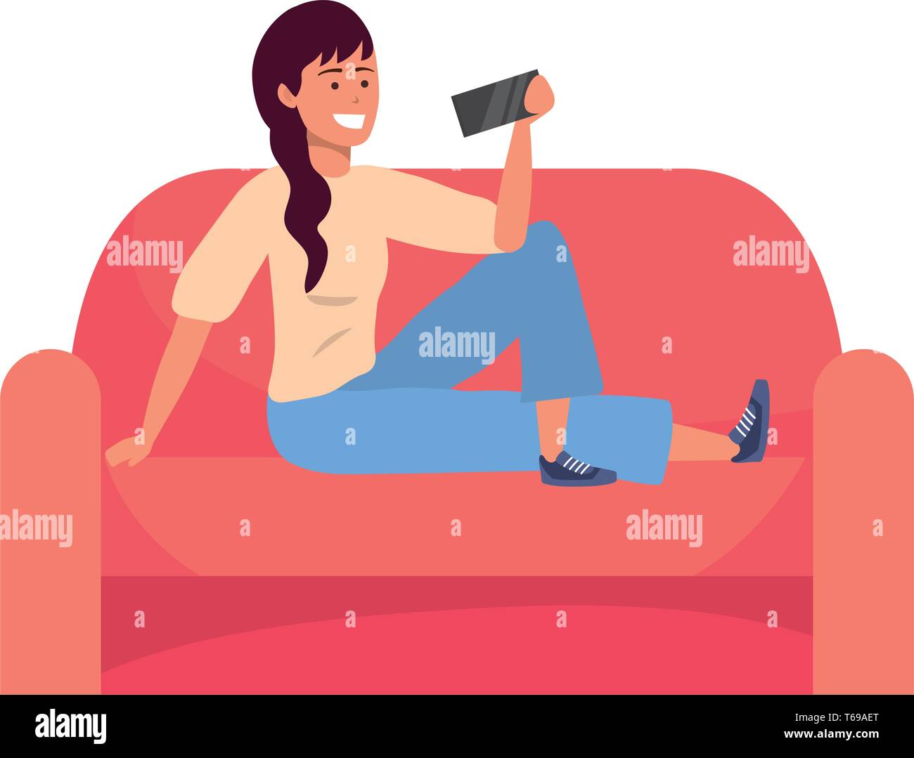 Millennial Person Sitting With Smartphone Taking Selfie Texting