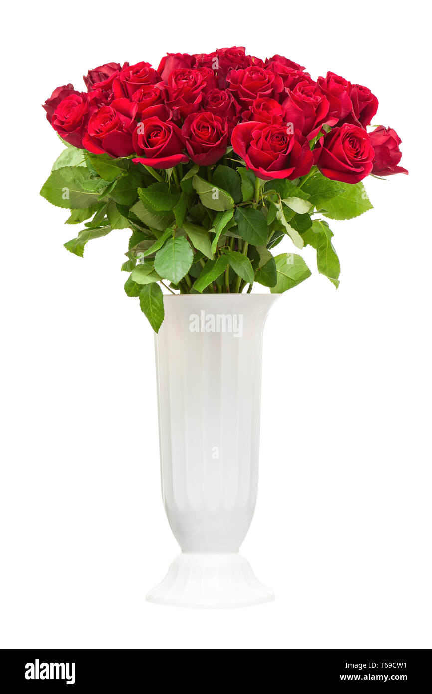 Bouquet from red roses in vase isolated on white background Stock Photo ...
