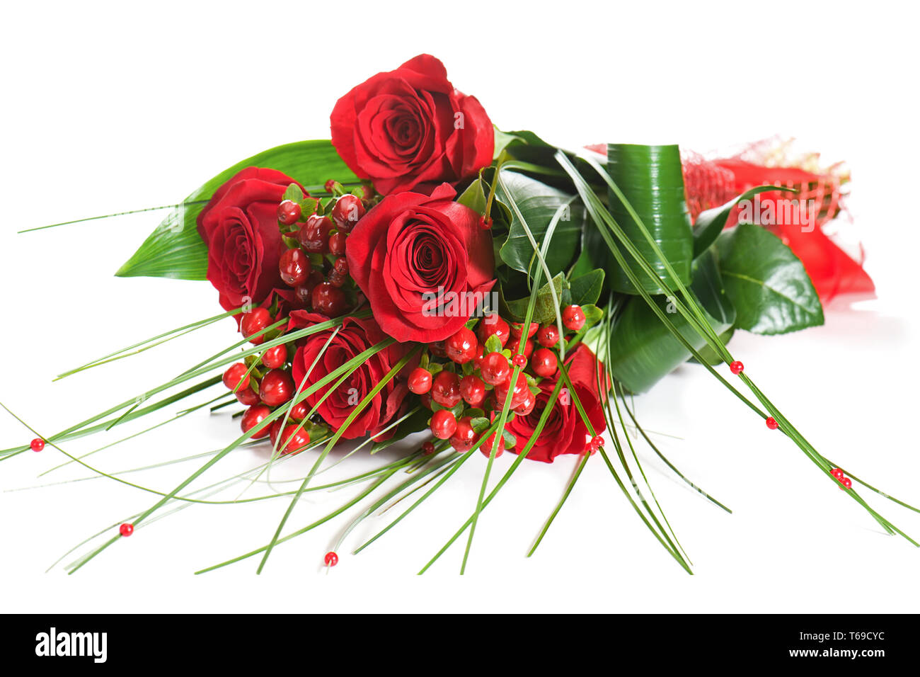 Colorful Flower Bouquet from Red Roses on White Background Stock Photo ...