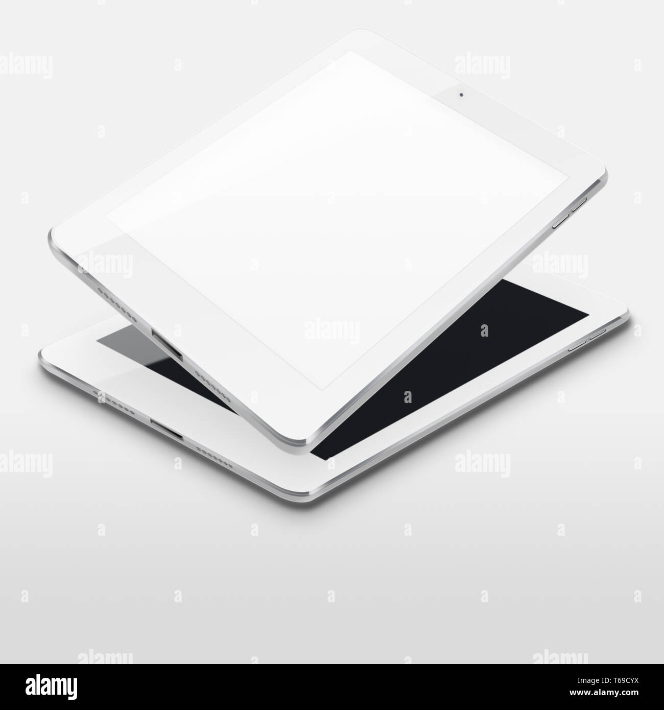 Tablet computers with blank and black screens. Stock Photo