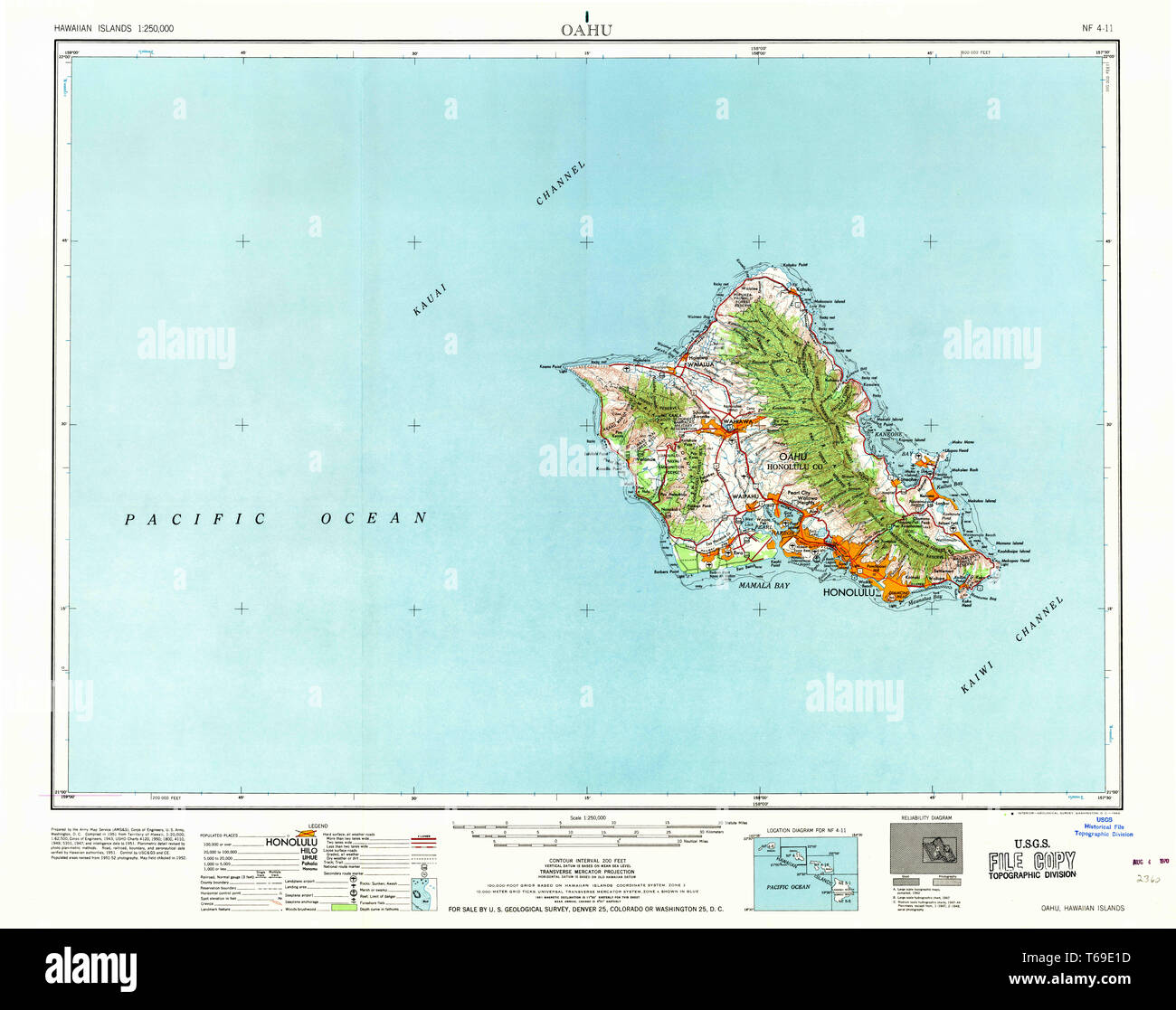 USGS TOPO Map Hawaii HI Oahu 349937 1965 250000 Restoration Stock Photo ...