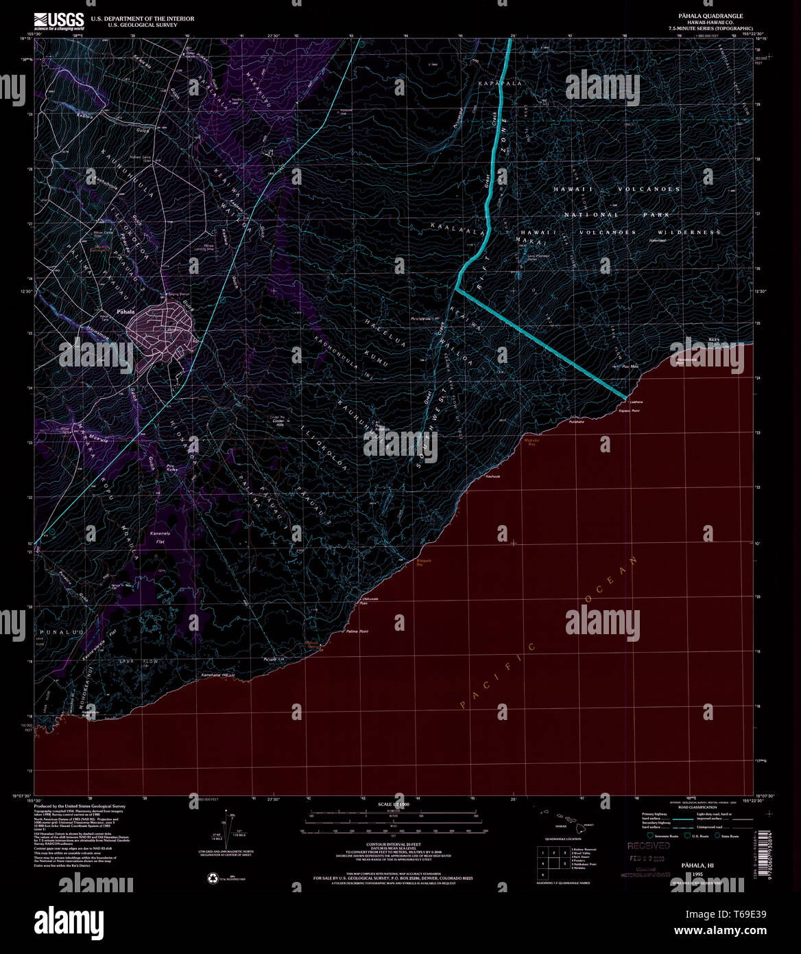 USGS TOPO Map Hawaii HI Pahala 349633 1995 24000 Inverted Restoration