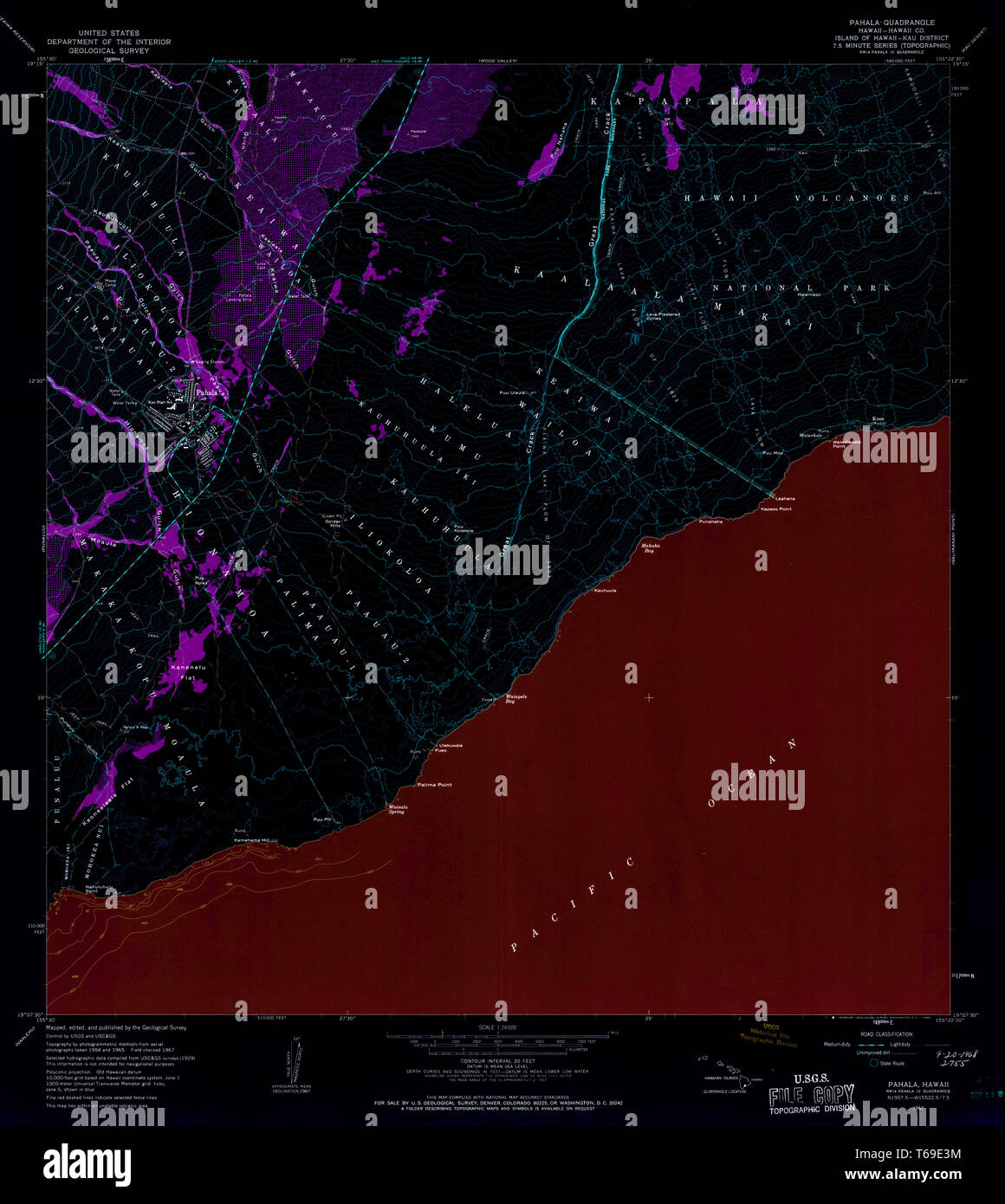 USGS TOPO Map Hawaii HI Pahala 349634 1967 24000 Inverted Restoration