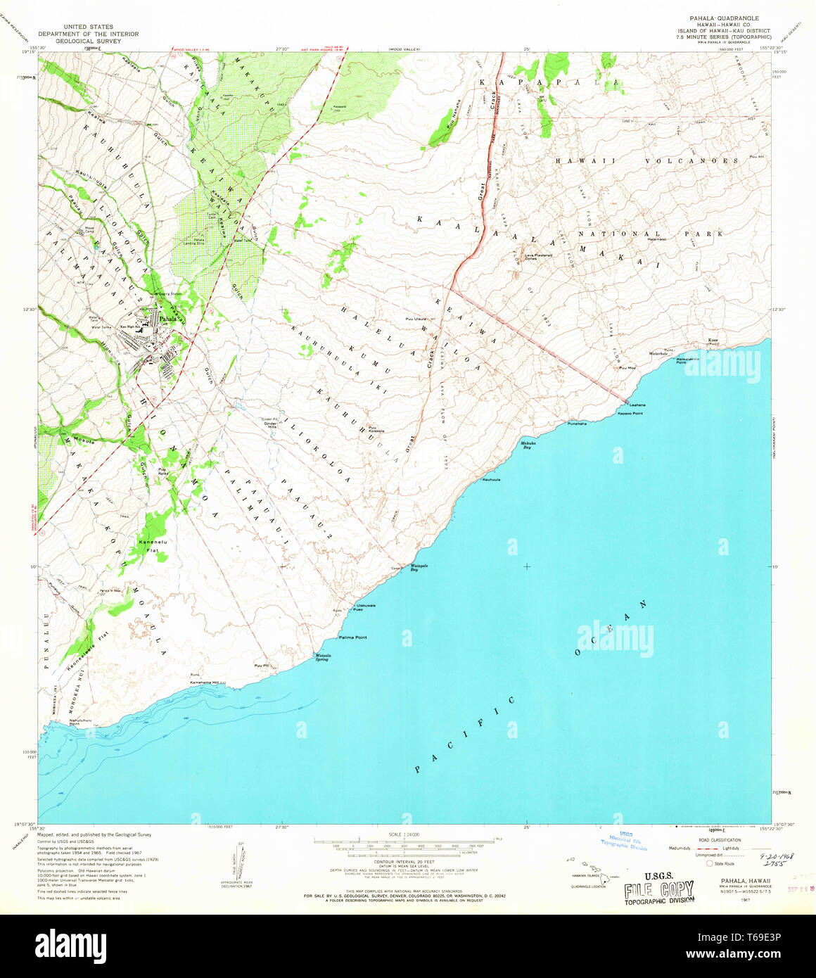 USGS TOPO Map Hawaii HI Pahala 349634 1967 24000 Restoration Stock