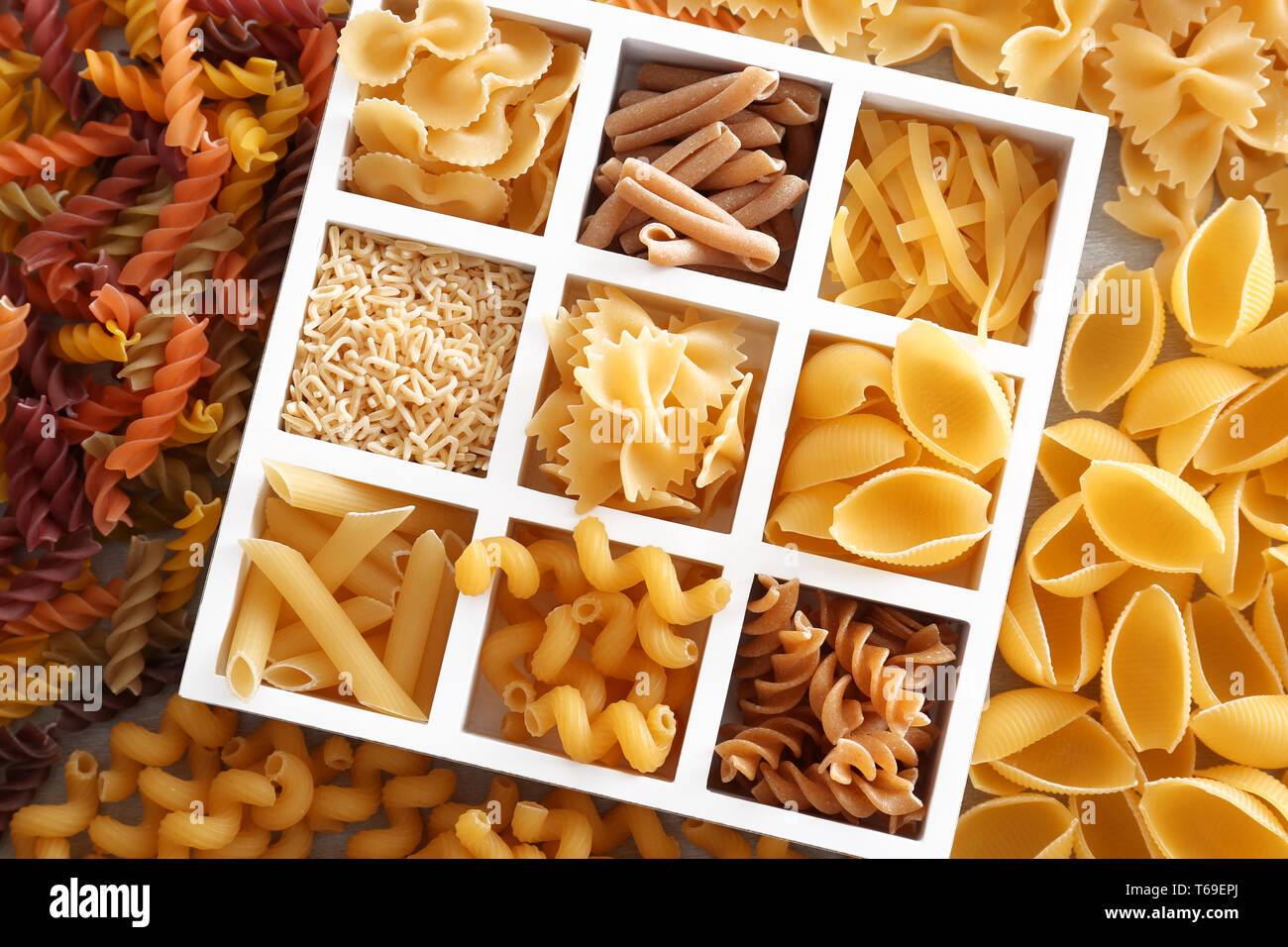 Download Box With Different Uncooked Pasta Top View Stock Photo Alamy Yellowimages Mockups