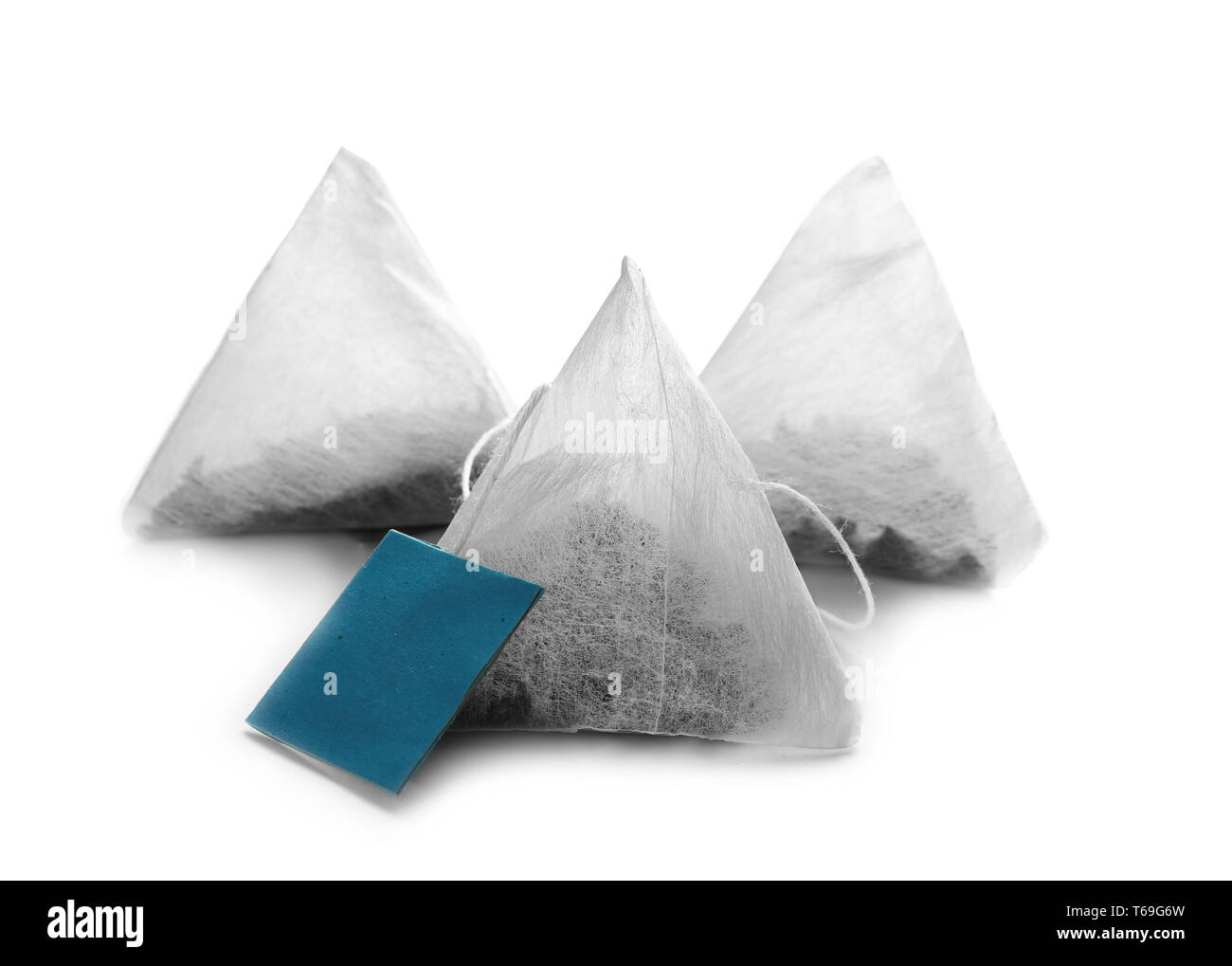 Tea bags on white background Stock Photo Alamy