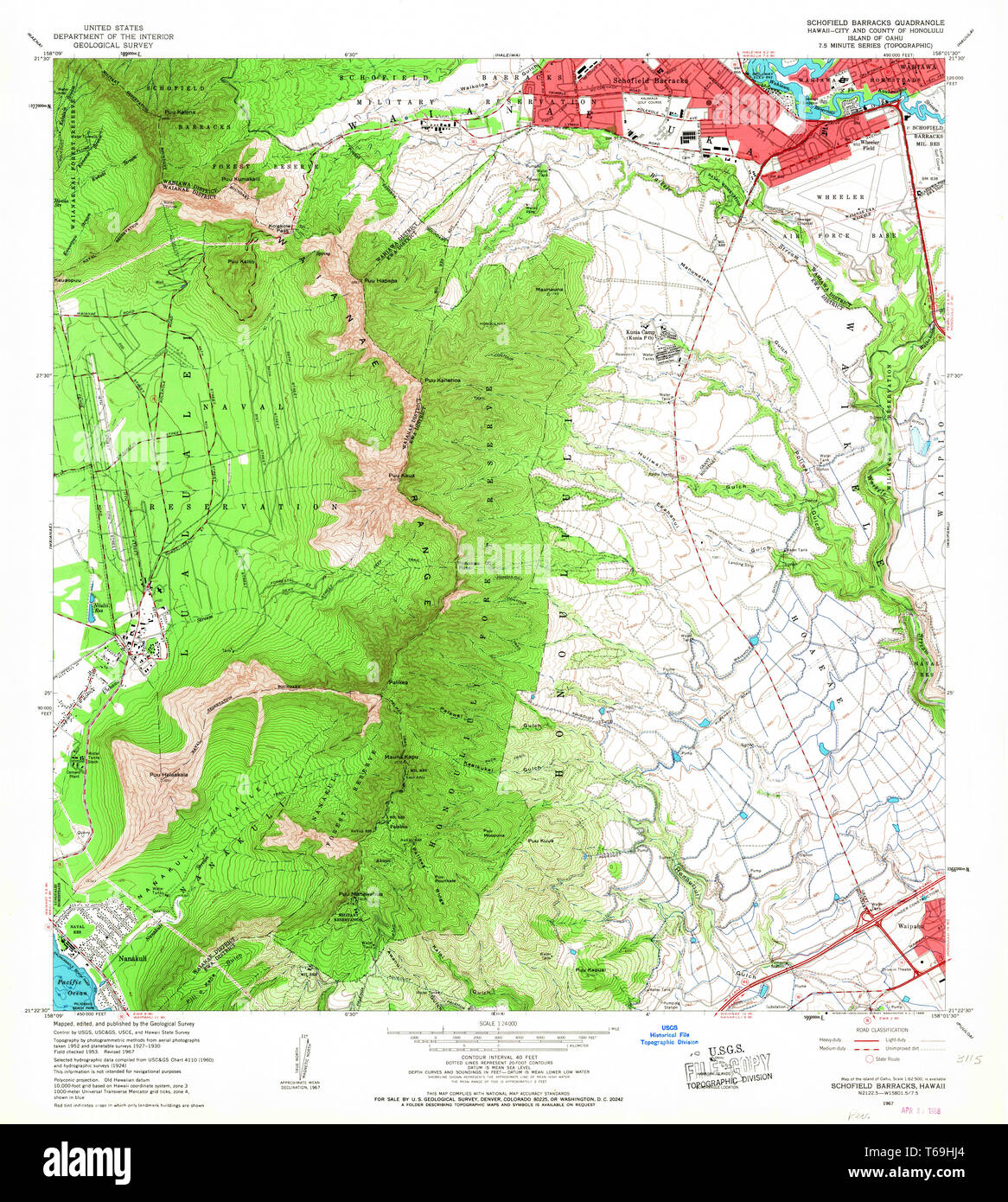 Usgs Topo Map Hawaii Hi Schofield Barracks 349748 1967 24000 Restoration Stock Photo Alamy Map Of Schofield Barracks